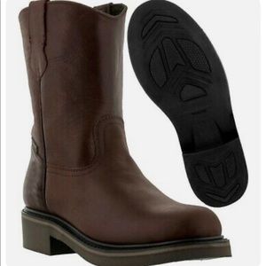 El Presidente Mens Work Boots Genuine Leather Burgundy Western Pull On